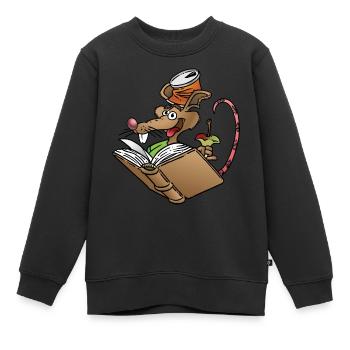 Ratte mit Buch - Leseratte - Kinder Premium Organic Sweatshirt - Schwarz - Vorne - AI Model Kid Female (0cm)