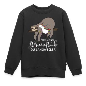 Faultier Einhorn Spruch Fress meinen Sternenstaub - Kinder Premium Organic Sweatshirt - Schwarz - Vorne - AI Model Kid Female (0cm)