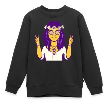 Hippy Hippie Girl Retro Vintage 60s 70's Style - Kinder Premium Organic Sweatshirt - Schwarz - Vorne - AI Model Kid Female (0cm)