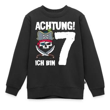 Achtung ich bin 7 - Pirat Geburtstag sieben Jahre - Kinder Premium Organic Sweatshirt - Schwarz - Vorne - AI Model Kid Female (0cm)