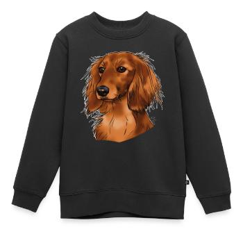 teckel poils longs (sans texte) textiles foncés - Sweat Premium enfant bio - noir - Devant - AI Model Kid Female (0cm)