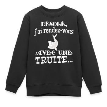 truite - Sweat Premium enfant bio - noir - Devant - AI Model Kid Female (0cm)