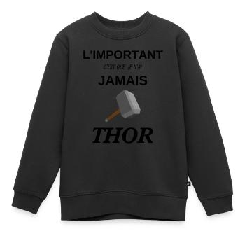 J'ai jamais thor - Sweat Premium enfant bio - noir - Devant - AI Model Kid Female (0cm)