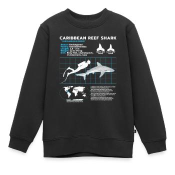 Fiche technique du requin de récif des Caraïbes - Sweat Premium enfant bio - noir - Devant - AI Model Kid Female (0cm)