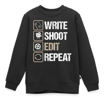 Filmmaker Write Shoot Edit Repeat Filme Macher - Kinder Premium Organic Sweatshirt - Schwarz - Vorne - AI Model Kid Female (0cm)
