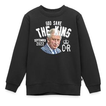 King Charles III God save the king - Sweat Premium enfant bio - noir - Devant - AI Model Kid Female (0cm)