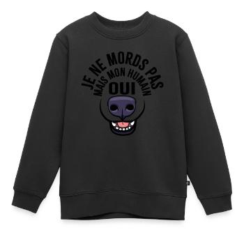 Je ne mords pas mais mon humain oui - Sweat Premium enfant bio - noir - Devant - AI Model Kid Female (0cm)
