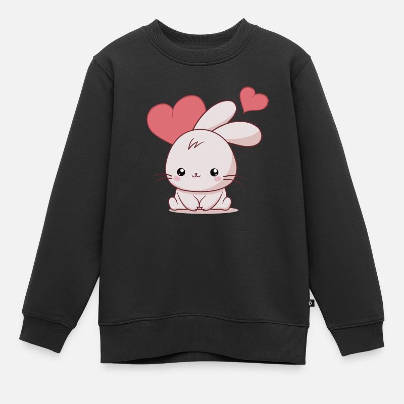 Lapin Kawaii avec des cœurs - Sweat Premium enfant bio - noir