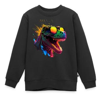 cooler Dino mit Sonnenbrille im Schwarzlicht Stil - Kinder Premium Organic Sweatshirt - Schwarz - Vorne - AI Model Kid Female (0cm)