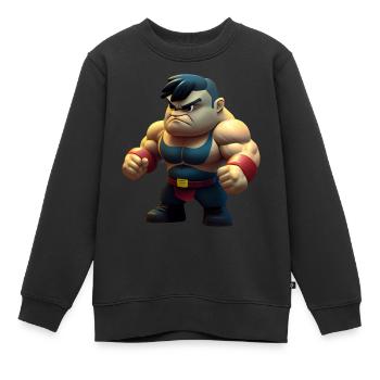 kleiner muskulöser Kämpfer - Kinder Premium Organic Sweatshirt - Schwarz - Vorne - AI Model Kid Female (0cm)
