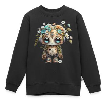 Bezaubernder Roboter mit Blumen - Kinder Premium Organic Sweatshirt - Schwarz - Vorne - AI Model Kid Female (0cm)