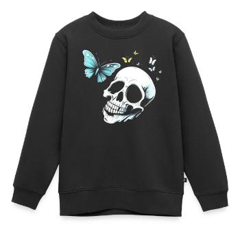 Crâne et os croisés avec papillon - Sweat Premium enfant bio - noir - Devant - AI Model Kid Female (0cm)