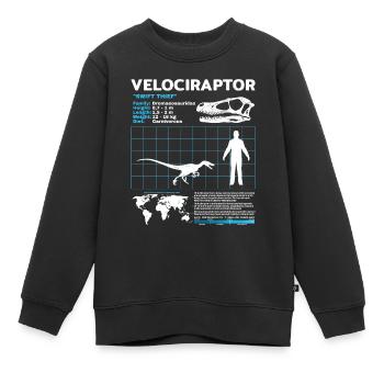 Fiche d’information sur Velociraptor - Sweat Premium enfant bio - noir - Devant - AI Model Kid Female (0cm)