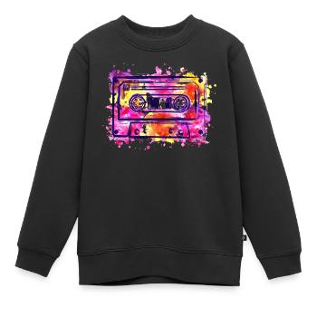 Kassette (Retro, Farbkleckse) - Kinder Premium Organic Sweatshirt - Schwarz - Vorne - AI Model Kid Female (0cm)