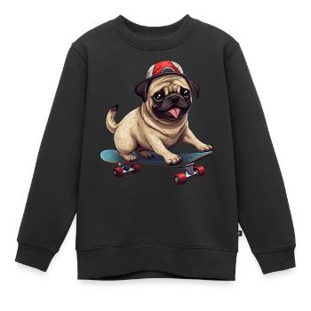 Skateboardender Mops: Dynamisches Hund- und - Kinder Premium Organic Sweatshirt - Schwarz - Vorne - AI Model Kid Female (0cm)