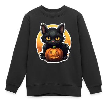 Gueule de bois d’Halloween à la citrouille - Sweat Premium enfant bio - noir - Devant - AI Model Kid Female (0cm)