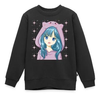Manga Otaku Anime japonais - Sweat Premium enfant bio - noir - Devant - AI Model Kid Female (0cm)