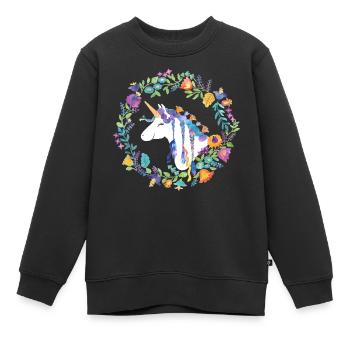 Unicorn Flowers - Kids Premium Organic Sweatshirt - black - Front - AI Model Kid Female (0cm)