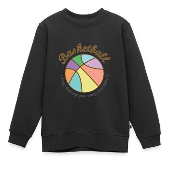 Basket-ball coloré avec lettrage - Sweat Premium enfant bio - noir - Devant - AI Model Kid Female (0cm)