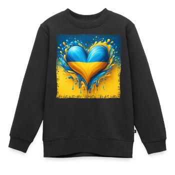 Ukraine Herz Flagge Wassertropfen Design - Kinder Premium Organic Sweatshirt - Schwarz - Vorne - AI Model Kid Female (0cm)