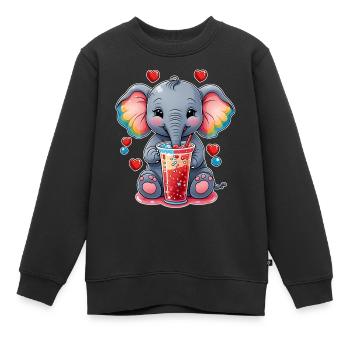 Un petit éléphant mignon boit de la limonade - Sweat Premium enfant bio - noir - Devant - AI Model Kid Female (0cm)