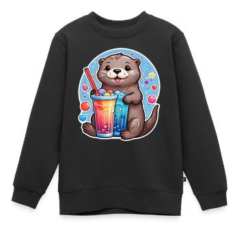 Kleiner Süßer Otter trinkt Limonade - Kinder Premium Organic Sweatshirt - Schwarz - Vorne - AI Model Kid Female (0cm)