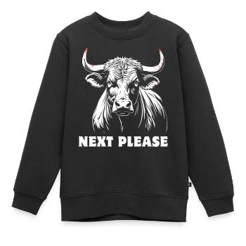 Stier - Next please - stolz, selbstbewusst - Kinder Premium Organic Sweatshirt - Schwarz - Vorne - AI Model Kid Female (0cm)