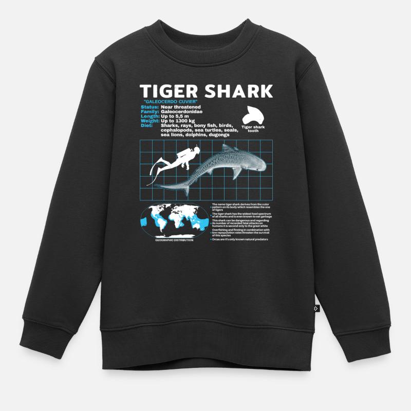 Tigerhai Fact Sheet Datenblatt - Kinder Premium Organic Sweatshirt - Schwarz