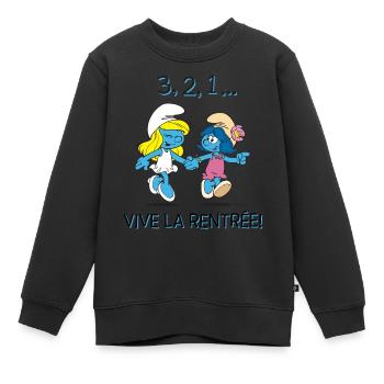 Schtroumpfs Design 3, 2, 1... Rentrée - Sweat Premium enfant bio - noir - Devant - AI Model Kid Female (0cm)