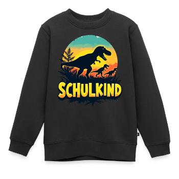 SCHULKIND Dino Shirt zur Einschulung Dinosaurier - Kinder Premium Organic Sweatshirt - Schwarz - Vorne - AI Model Kid Female (0cm)