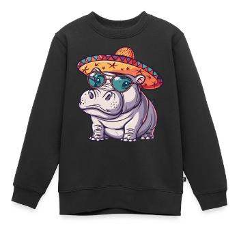 Hippopotame Drôle Sombrero - Sweat Premium enfant bio - noir - Devant - AI Model Kid Female (0cm)