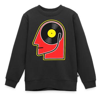 Vinyl-Album-Kopf-Cartoonporträt - Kinder Premium Organic Sweatshirt - Schwarz - Vorne - AI Model Kid Female (0cm)