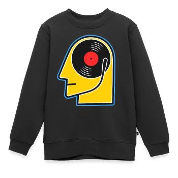 Vinyl-Album-Kopf-Cartoonporträt - Kinder Premium Organic Sweatshirt - Schwarz - Vorne - AI Model Kid Female (0cm)