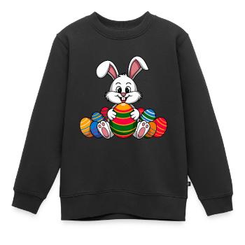 Lapin de Pâques drôle avec beaucoup d’œufs de Pâques colorés - Sweat Premium enfant bio - noir - Devant - AI Model Kid Female (0cm)