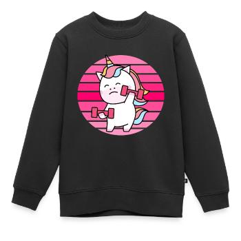Muskel Einhorn Sonnenuntergang - Kinder Premium Organic Sweatshirt - Schwarz - Vorne - AI Model Kid Female (0cm)