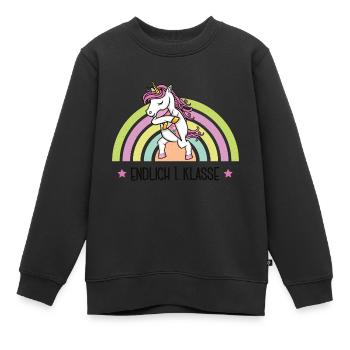 Einschulung Schulkind Erste Klasse Schule Einhorn - Kinder Premium Organic Sweatshirt - Schwarz - Vorne - AI Model Kid Female (0cm)