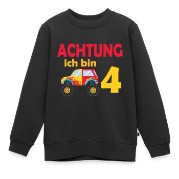 4. Geburtstag Achtung ich bin 4 - Kinder Premium Organic Sweatshirt - Schwarz - Vorne - AI Model Kid Female (0cm)