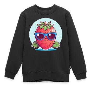 Kawaii Erdbeere im Sunset: Cool & Fruchtig - Kinder Premium Organic Sweatshirt - Schwarz - Vorne - AI Model Kid Female (0cm)