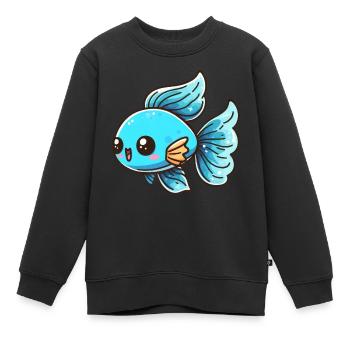 Poisson, Bleu, Aquarium, Poissons d’ornement, Eau douce et eau salée - Sweat Premium enfant bio - noir - Devant - AI Model Kid Female (0cm)