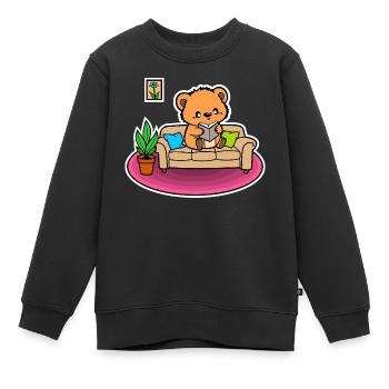 So ein niedlicher kleiner Bär - er liest ein Buch! - Kinder Premium Organic Sweatshirt - Schwarz - Vorne - AI Model Kid Female (0cm)