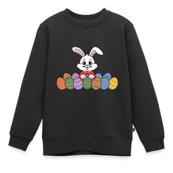 Lapin de Pâques drôle avec beaucoup d’œufs de Pâques colorés - Sweat Premium enfant bio - noir - Devant - AI Model Kid Female (0cm)