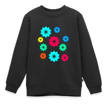 Zahnrad, Zahnräder, Räder, bunt - Kinder Premium Organic Sweatshirt - Schwarz - Vorne - AI Model Kid Female (0cm)