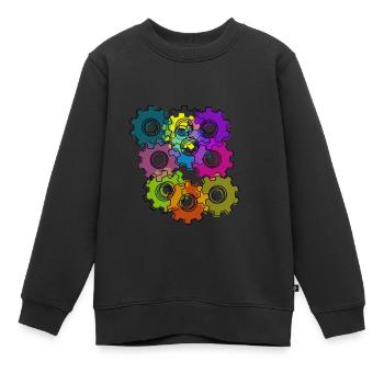 Zahnrad, Zahnräder, Räder, bunt - Kinder Premium Organic Sweatshirt - Schwarz - Vorne - AI Model Kid Female (0cm)