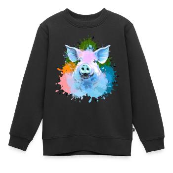Schwein, bunt, farbkleckse, Malerei - Kinder Premium Organic Sweatshirt - Schwarz - Vorne - AI Model Kid Female (0cm)
