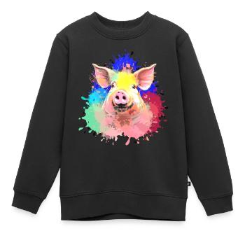 Schwein, bunt, farbkleckse, Malerei - Kinder Premium Organic Sweatshirt - Schwarz - Vorne - AI Model Kid Female (0cm)