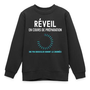 réveil cadeau baptême - Sweat Premium enfant bio - noir - Devant - AI Model Kid Female (0cm)