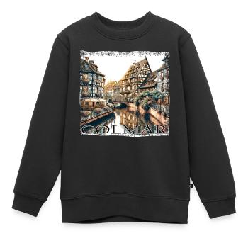 Colmar Altstadt: Fachwerkhäuser & Kanäle im Grunge - Kinder Premium Organic Sweatshirt - Schwarz - Vorne - AI Model Kid Female (0cm)