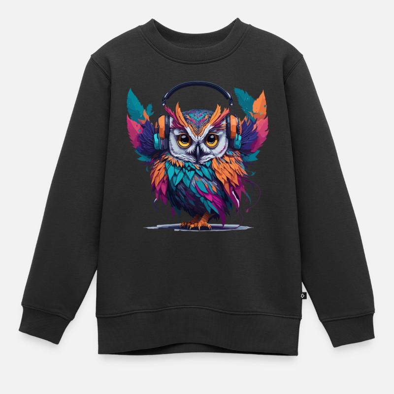 Kopfhörer Eule - Kinder Premium Organic Sweatshirt - Schwarz