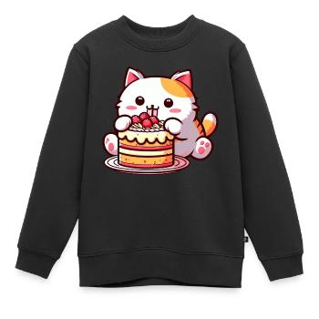 Kirschkuchen-Genuss: Süße Comic-Katze Nascht - Kinder Premium Organic Sweatshirt - Schwarz - Vorne - AI Model Kid Female (0cm)