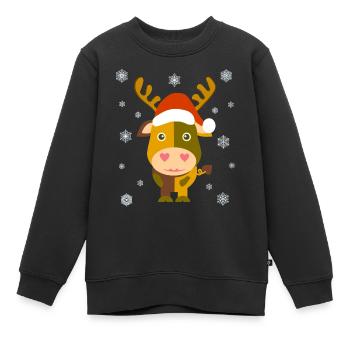 Weihnachtskuh / Santa Cow /Illustration Comicstyle - Kinder Premium Organic Sweatshirt - Schwarz - Vorne - AI Model Kid Female (0cm)
